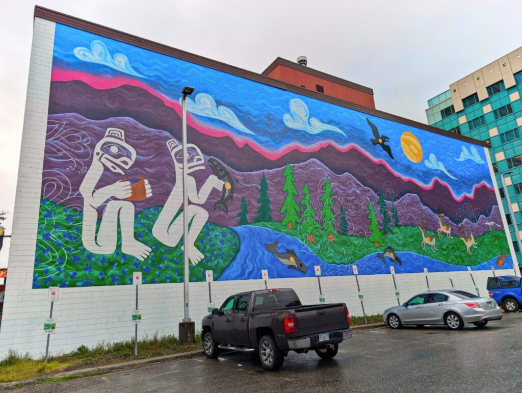 Alaska Native Totem and Natural Mural in Downtown Anchorage Alaska 1