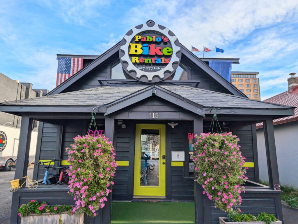 Exterior of Pablos Bicycle Rental Shop downtown Anchorage Alaska 1