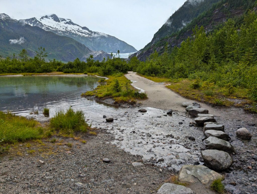 Lakeside hiking trail to Nugget Falls at Mendenhall Glacier Tongass National Forest Juneau Alaska 1