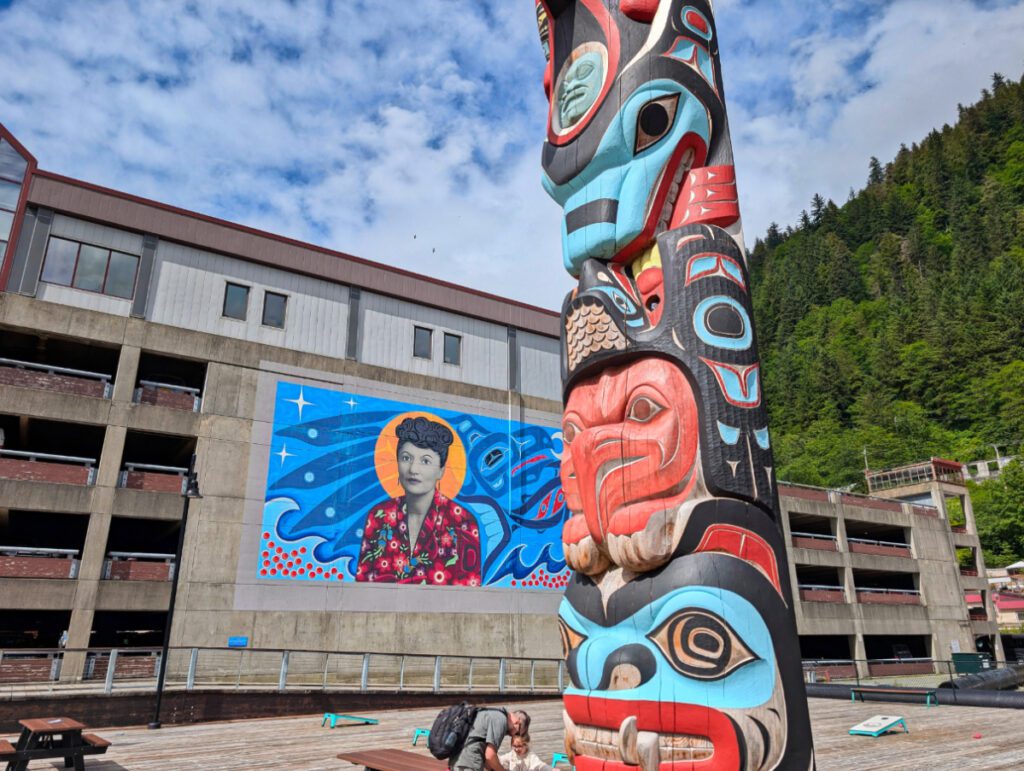 Mural Street Art and Totem Pole on Waterfront Juneau Alaska 1