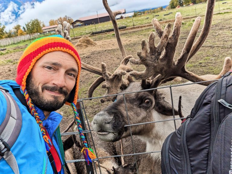 Rob Taylor with Close up Caribou nose at Reindeer Farm in Palmer Alaska 1