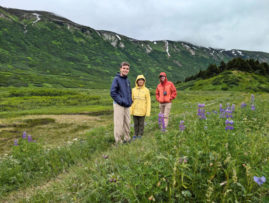 Taylor Family hiking through Wildflowers at Turnagain Pass Kenai Peninsula Alaska 2