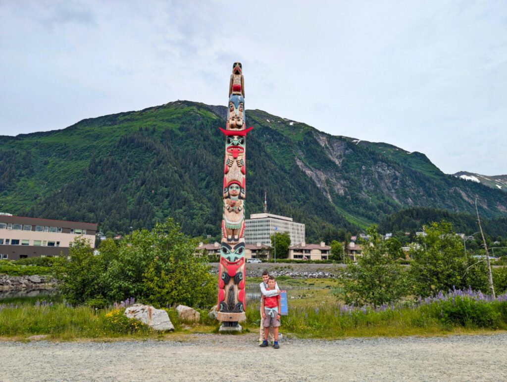 Taylor Family with Totem Pole on Waterfront Juneau Alaska 1