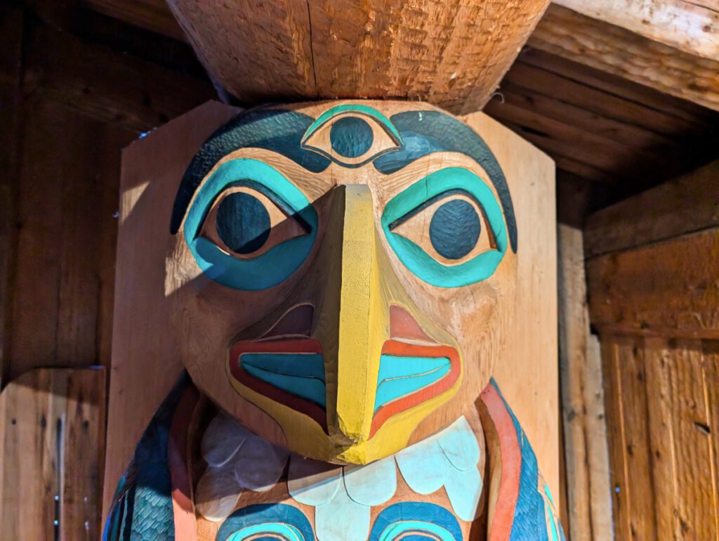 Tlingit Totem Pole in Clan House at Alaska Native Heritage Center Anchorage Alaska 1