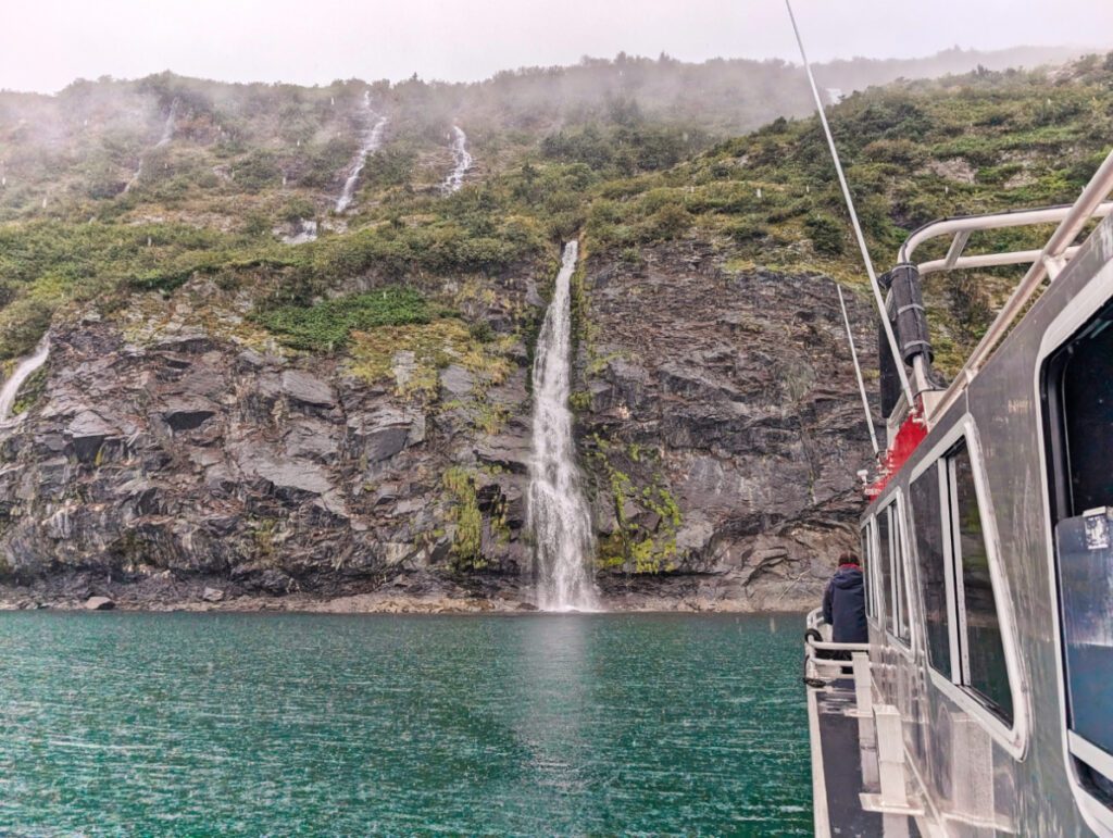 Waterfall on Blackstone Bay Glacier Cruise Prince William Sound with Lazy Otter Tours Whittier Alaska 1