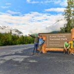 Full Taylor Family at Kenai Fjords National Park Entrance Sign Seward Alaska 1