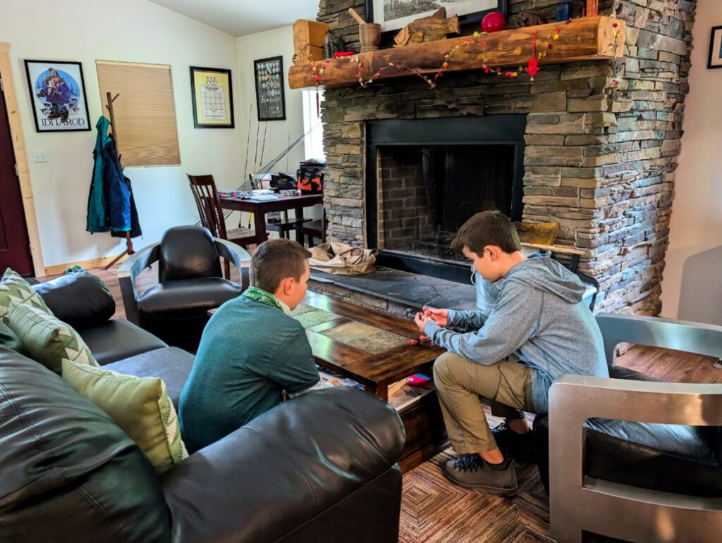 Taylor Family hanging out in Main House at Talkeetna Wilderness Lodge Talkeetna Alaska 1