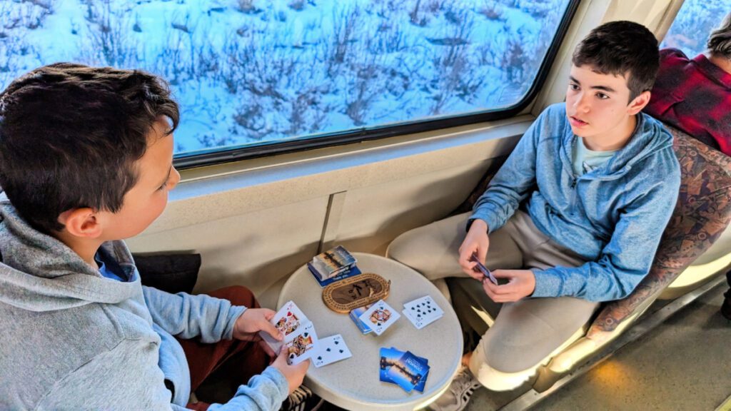 Taylor Family on Alaska Railroad Aurora Winter route from Fairbanks Alaska 15