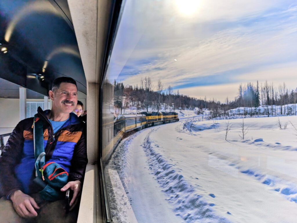 Taylor Family on Alaska Railroad Aurora Winter route from Fairbanks Alaska 8