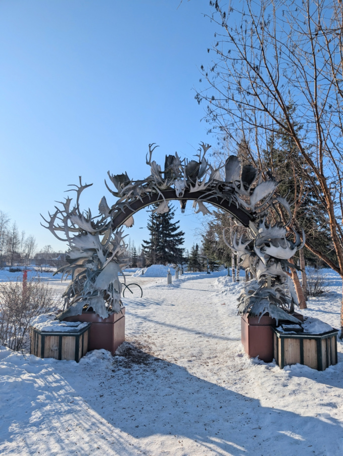 Antler Arch on Chena Riverfront Walk downtown Fairbanks Alaska 1