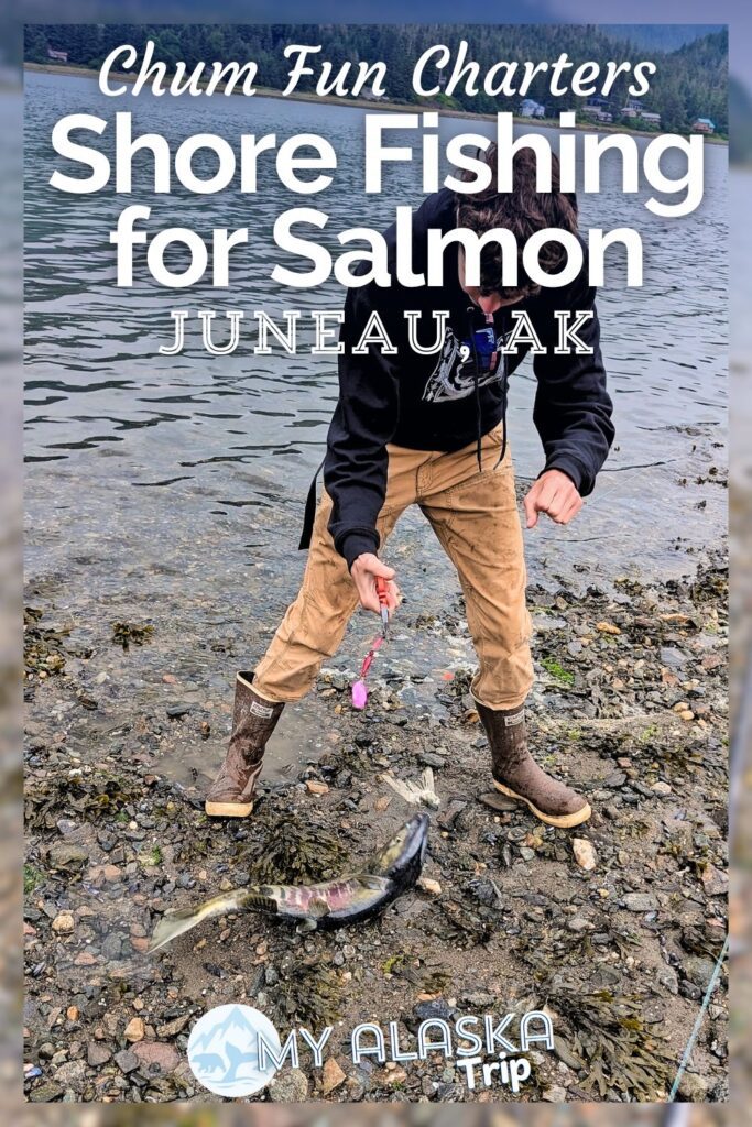 Salmon fishing with Chum Fun Charters in Juneau is one of the most active fishing experiences we've had in Alaska or anywhere else. Shore fishing instead of being out on a boat is very different and it's a great way to add a fishing trip to your time in Juneau without taking the entire day.