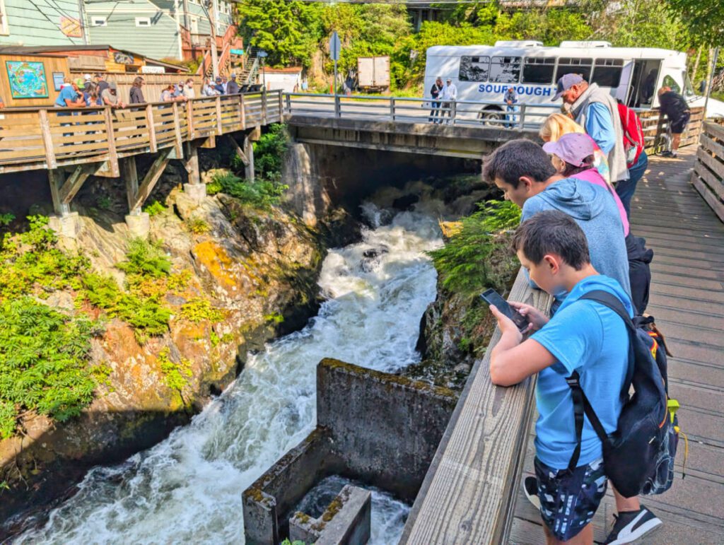 Taylor Family at Fish ladder on Creek Street Salmon Walk Ketchikan Alaska 1
