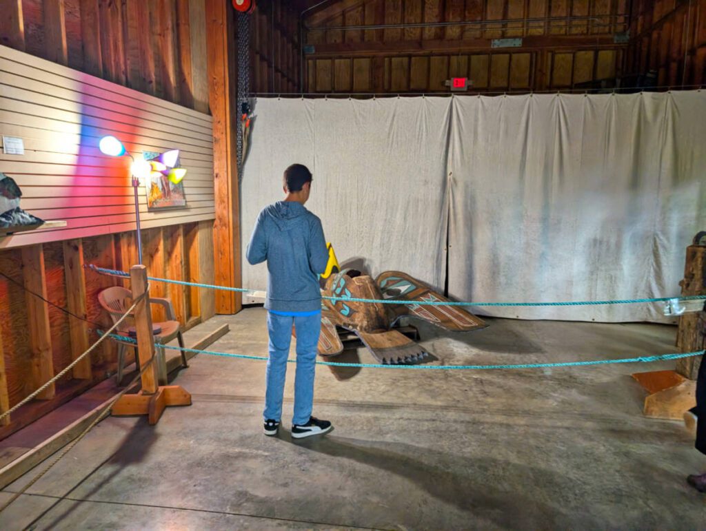 Totem Pole in workshop at Totem Bight State Park Ketchikan Alaska 2