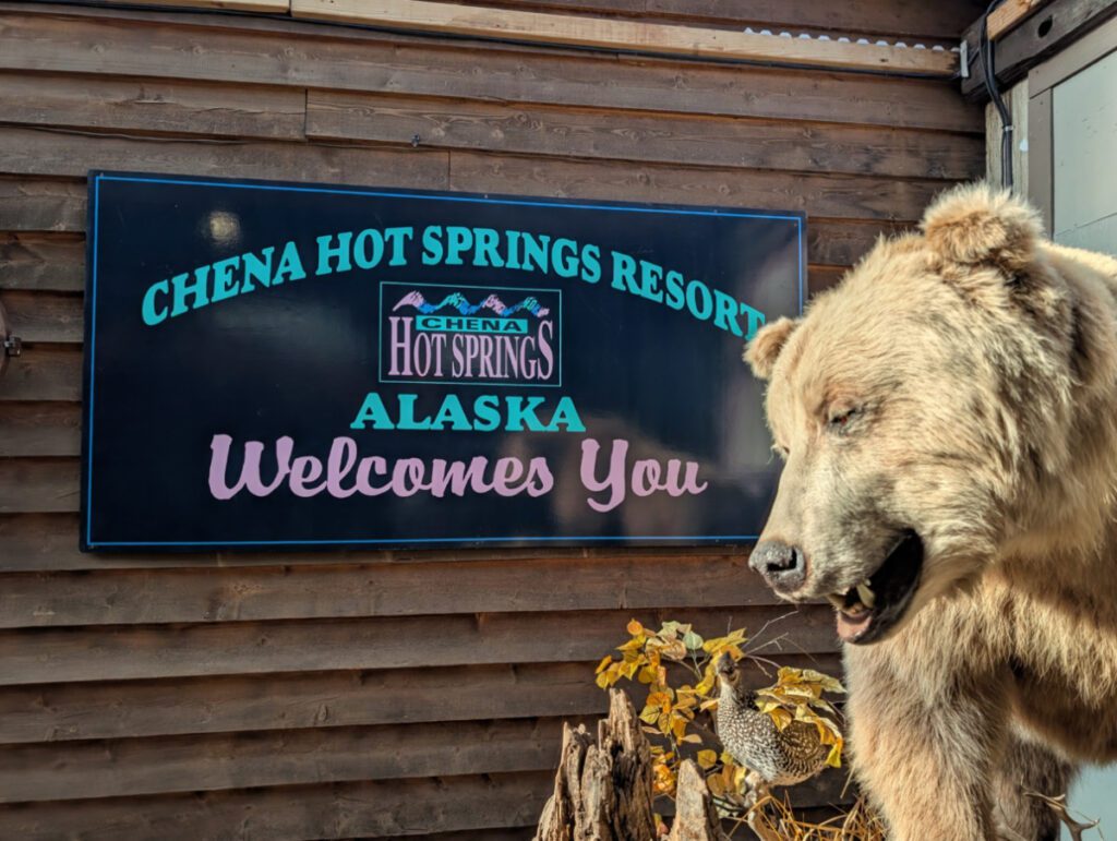Welcome Sign at Chena Hot Springs Resort Fairbanks Alaska 1