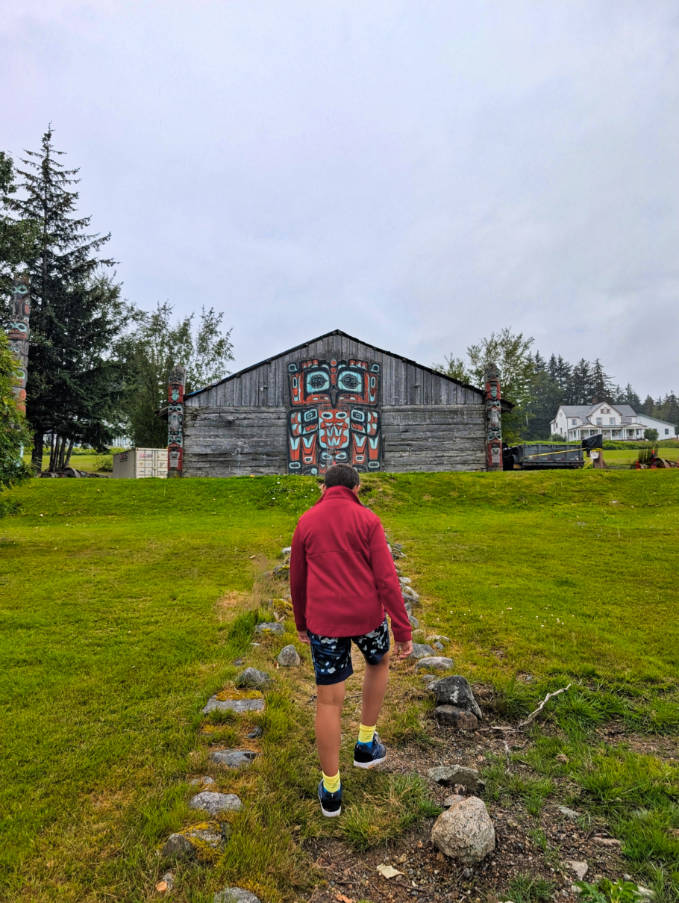 Taylor Family at Chilkat Tlingit Clan House at Fort William Henry Seward Historic Landmark Haines Alaska 2