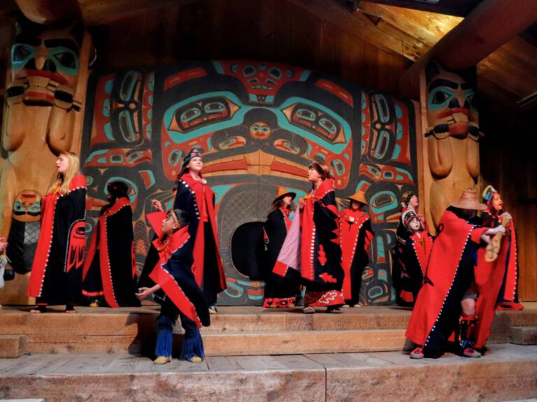 Tlingit Button Blankets at Clan House Presentation at Saxman Native Village Ketchikan Alaska 2