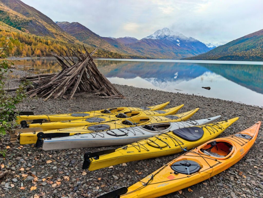 Yellow Kayaks at Eklutna Lake Chugach State Park Anchorage Area Alaska 1