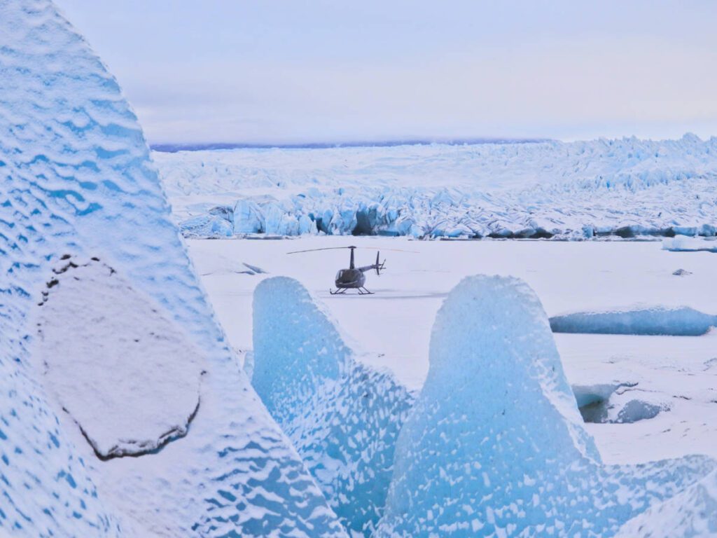Outbound Heli Adventures Helicopter on Frozen Lake at Knik Glacier Palmer Alaska 1