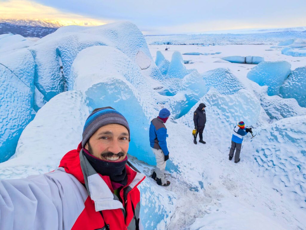 Taylor Family on Frozen Lake at Knik Glacier with Outbound Heli Adventures Helicopter in Palmer Alaska 7