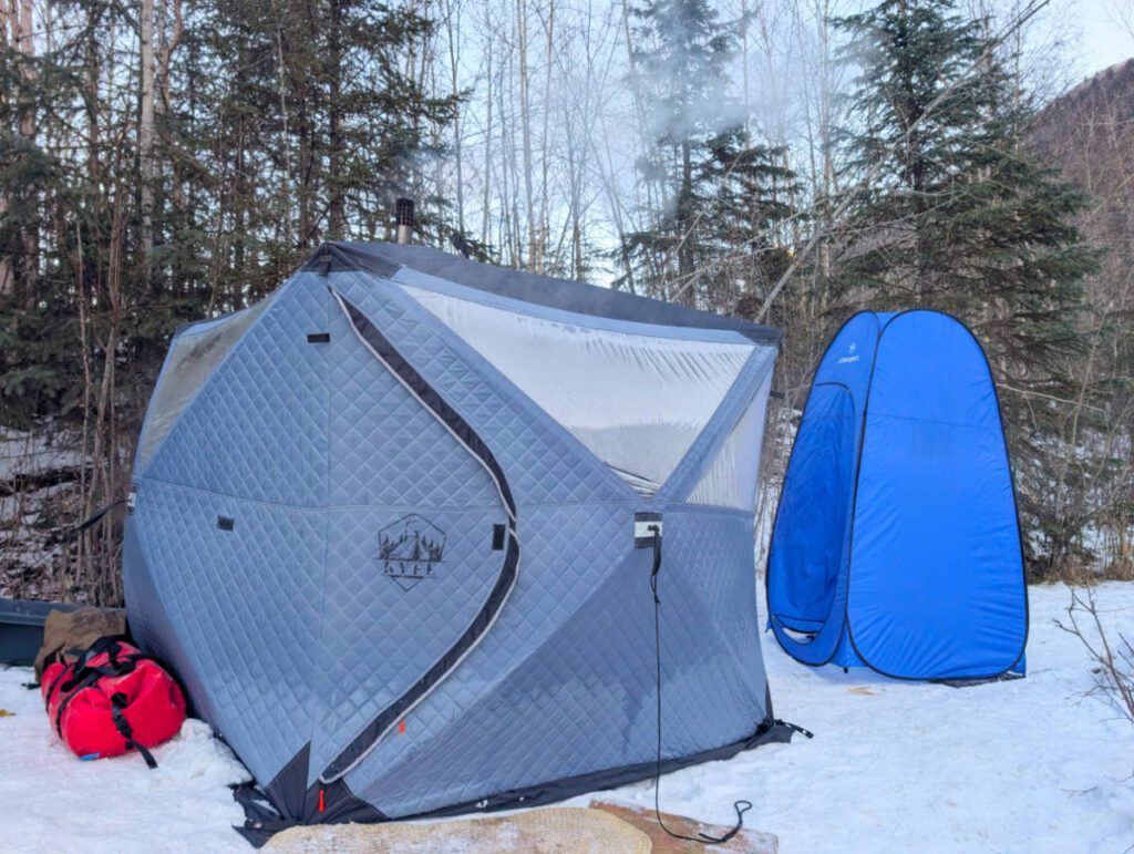 Winter sauna on Knik River with Adventures by True North AK Palmer Alaska 2