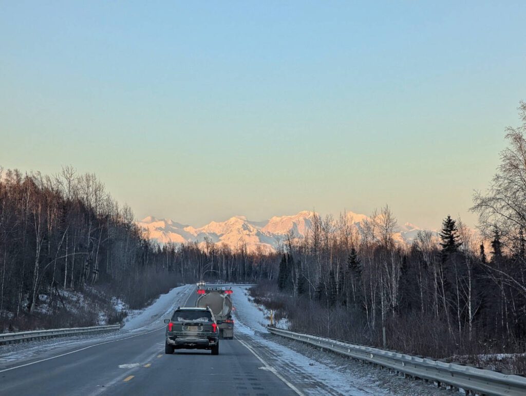 Driving the Parks Highway in Winter near Talkeetna Alaska 1