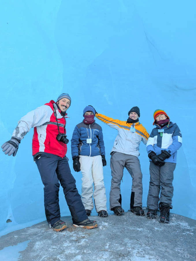 Full Taylor Family on Frozen Lake at Knik Glacier with Outbound Heli Adventures Helicopter in Palmer Alaska 10