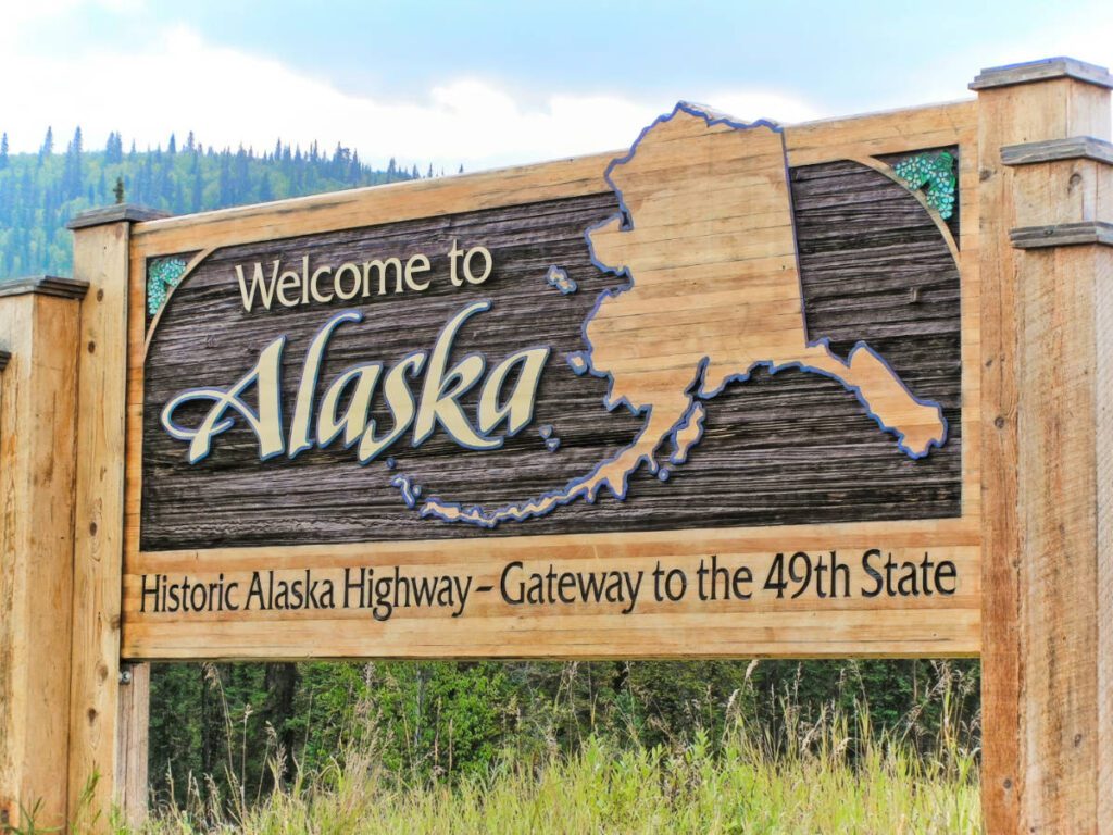 Welcome to Alaska Entrance Sign at Yukon Border