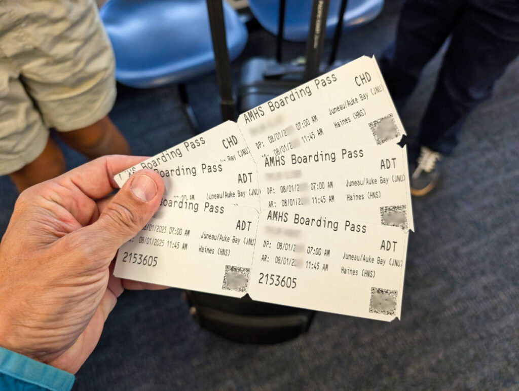 Boarding passes for Alaska Marine Highway Ferry Hubbard Juneau to Haines Route 1
