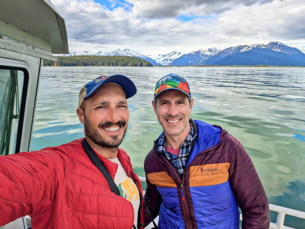 Rob and Chris Taylor with Mendenhall Glacier from the water with Harv and Marvs Whale Watching Juneau Alaska 4