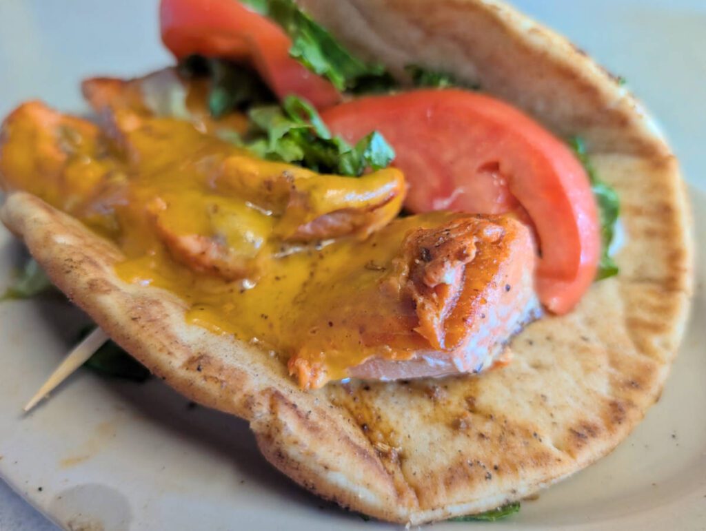 Saucy Salmon Pita at Lighthouse Grill in Haines Alaska 1