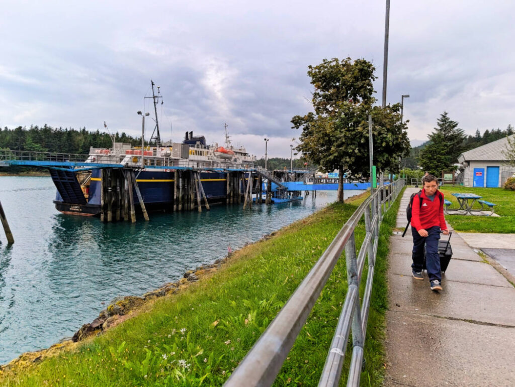 Taylor Family boarding Alaska Marine Highway System in Auke Bay Juneau Alaska 1