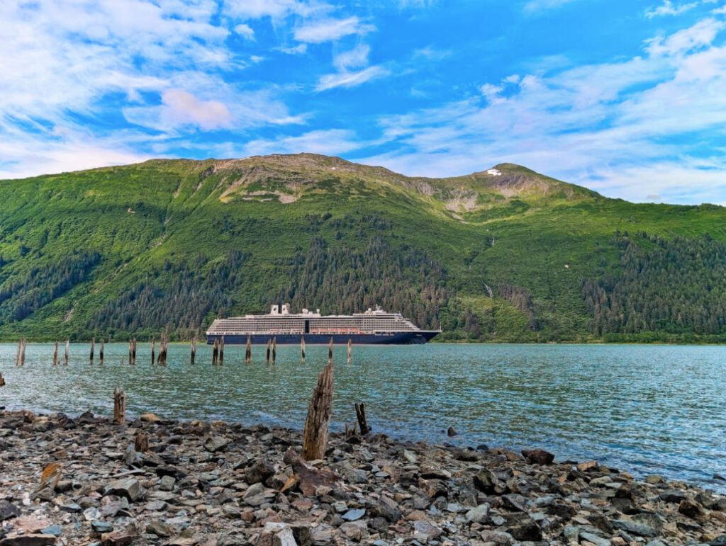 View of Holland America Cruise Ship in Gastineau Channel from Douglass Juneau Alaska 1