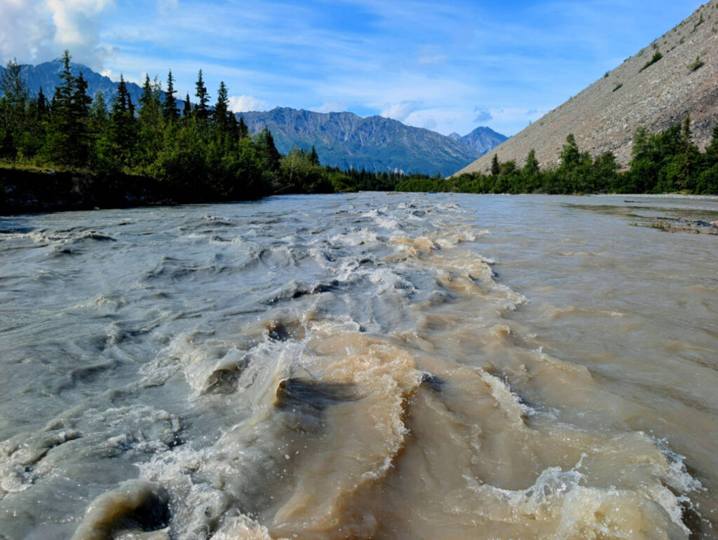 Confluence of Caribou Creek and Matanuska River whitewater rafting with NOVA Alaska Guides Chikaloon Alakska