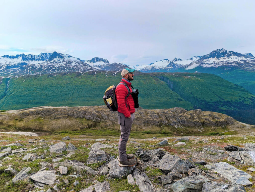 Rob Taylor hiking at Thompson Pass Richardson Highway Valdez Alaska