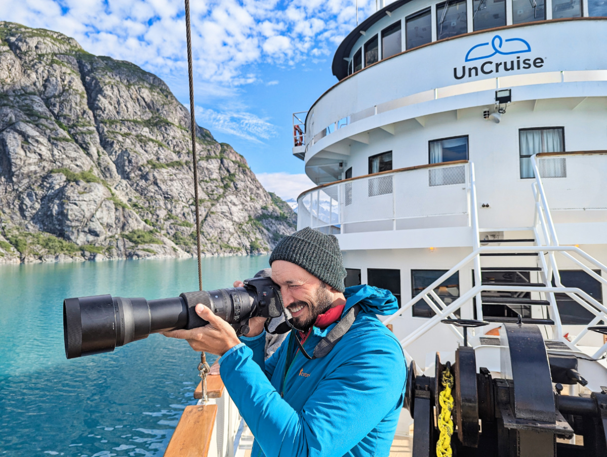 Rob Taylor taking photos in Glacier Bay National Park on UnCruise Wilderness Legacy Inside Passage Alaska