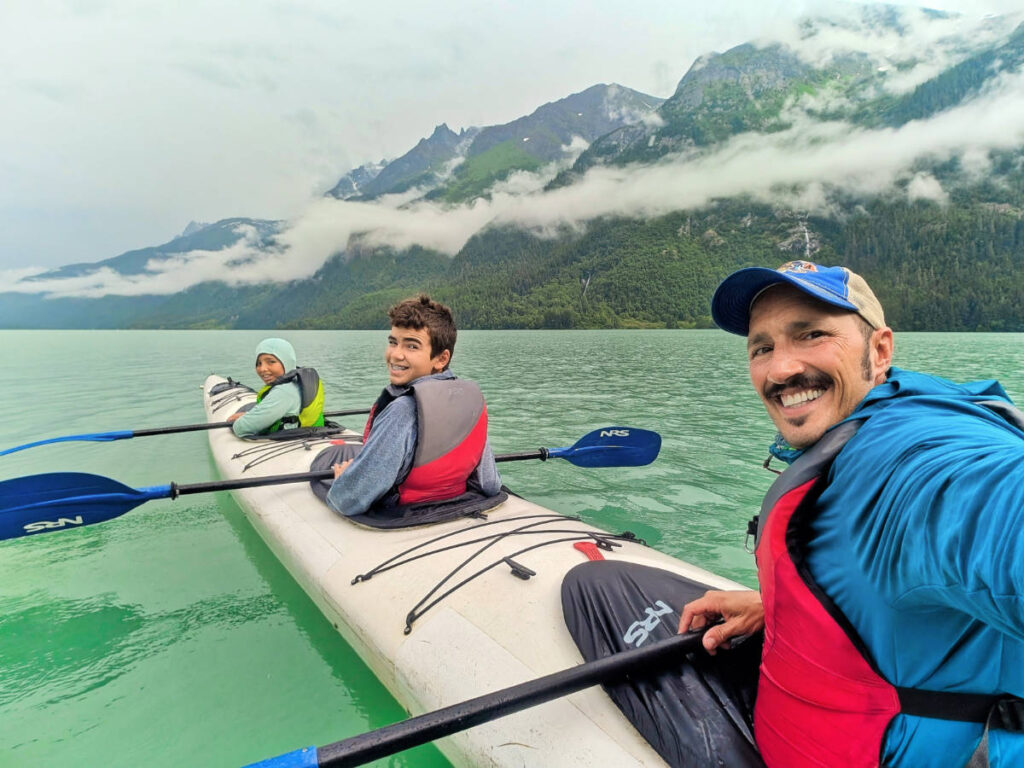 Taylor Family at Chilkoot Lake Kayaking with Alaska Mountain Guides Haines Alaska