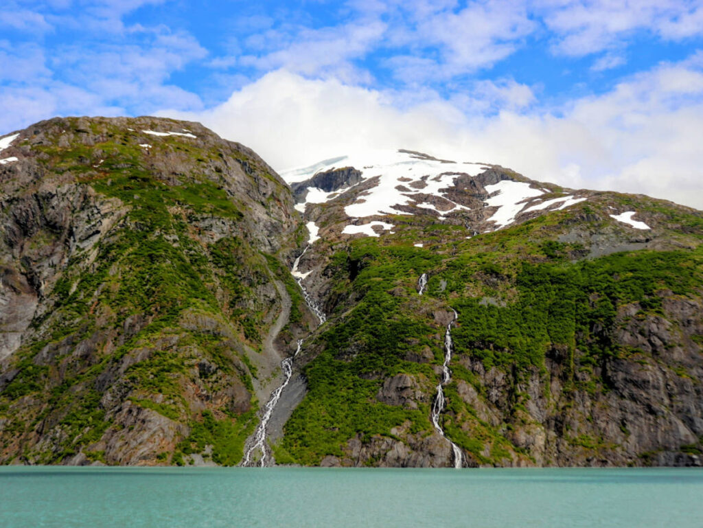 Green Hills and Waterfalls from Portage Glaceir Cruise Girdwood Alaska