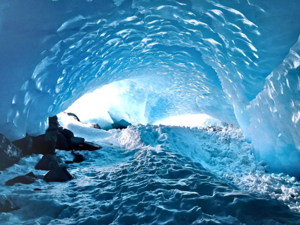 Inside Ice Cave at Byron Glacier Portage Valley Girdwood Alaska