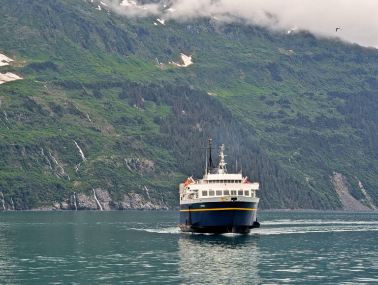 MV Aurora Alaska Marine Highway Ferry arriving in Whittier Alaska