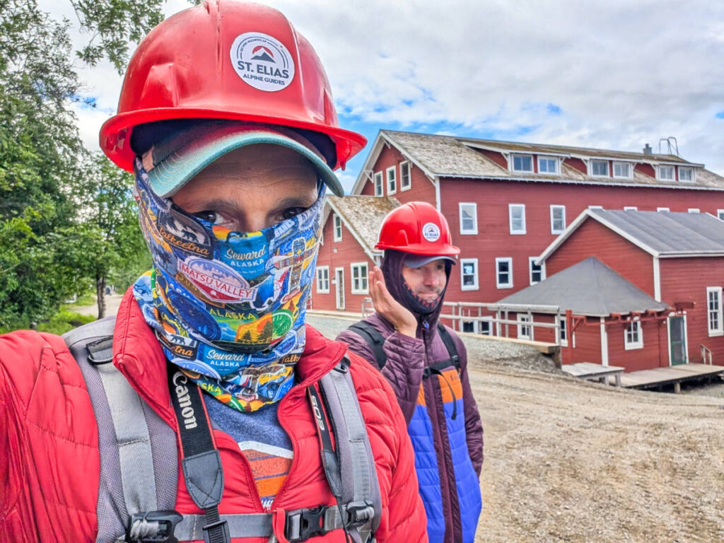 Taylor Family with mosquito prevention at St Elias Alpine Guides tour of Kennecott Mill in Wrangell St Elias National Park McCarthy Alaska