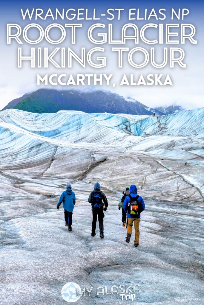 The Root Glacier guided hike is a great activity when you're in Wrangell-St Elias National Park. Leaving from Kennicott / McCarthy, this glacier walk combines hiking past the Kennecott Mill and beautiful waterfalls to the Root Glacier where you'll put on crampons to explore the blue pools, moulins and glacial ice.