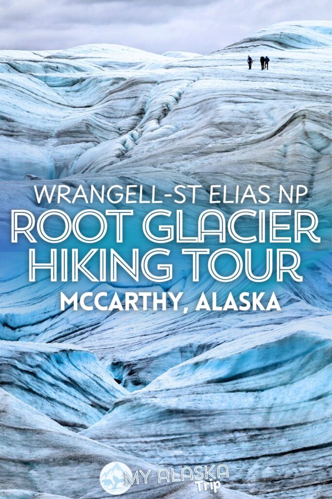 The Root Glacier guided hike is a great activity when you're in Wrangell-St Elias National Park. Leaving from Kennicott / McCarthy, this glacier walk combines hiking past the Kennecott Mill and beautiful waterfalls to the Root Glacier where you'll put on crampons to explore the blue pools, moulins and glacial ice.