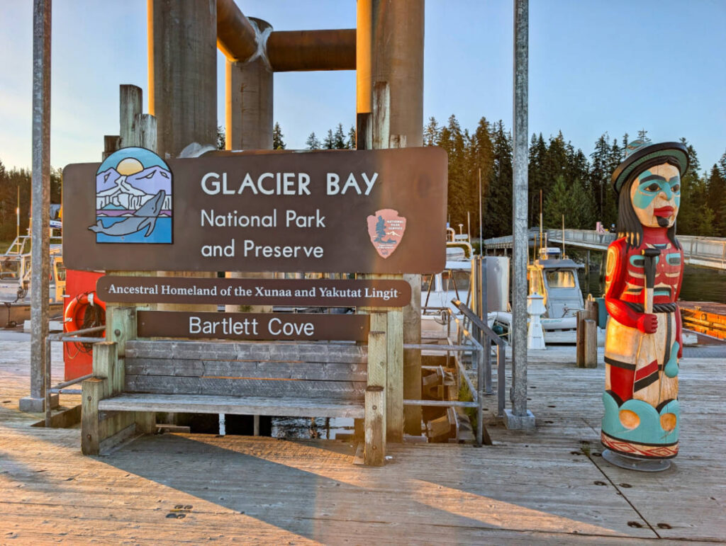 Entrance Sign on dock at Glacier Bay National Park Gustavus Alaska