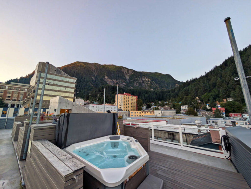 Hot Tub on Rooftop Deck at Silverbow Inn downtown Juneau Alaska