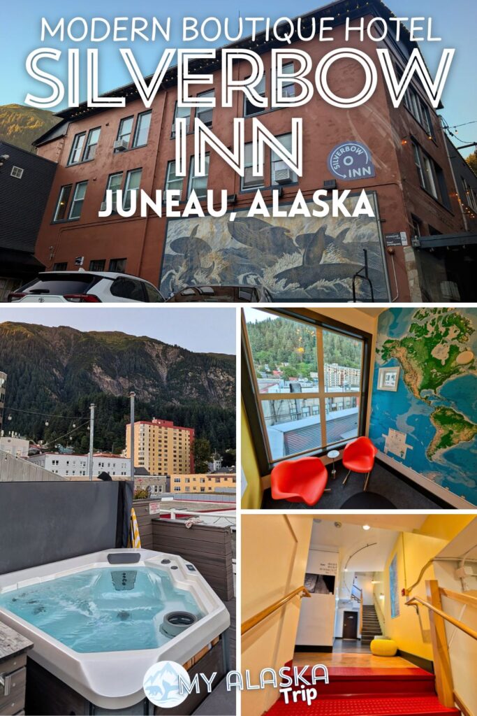 The Silverbow Inn downtown Juneau is a modern boutique hotel and my new favorite place to stay. Located just off the busiest parts of downtown but still steps away, the Silverbow Inn is the perfect homebase for visit to Juneau (and the rooftop hot tubs are great!).