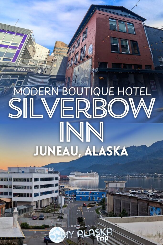 The Silverbow Inn downtown Juneau is a modern boutique hotel and my new favorite place to stay. Located just off the busiest parts of downtown but still steps away, the Silverbow Inn is the perfect homebase for visit to Juneau (and the rooftop hot tubs are great!).
