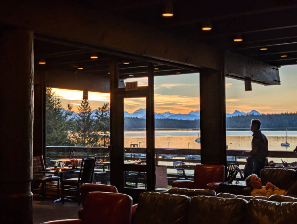Sunset on the Fairweather Mountain Range from Glacier Bay Lodge in Glacier Bay National Park Gustavus Alaska