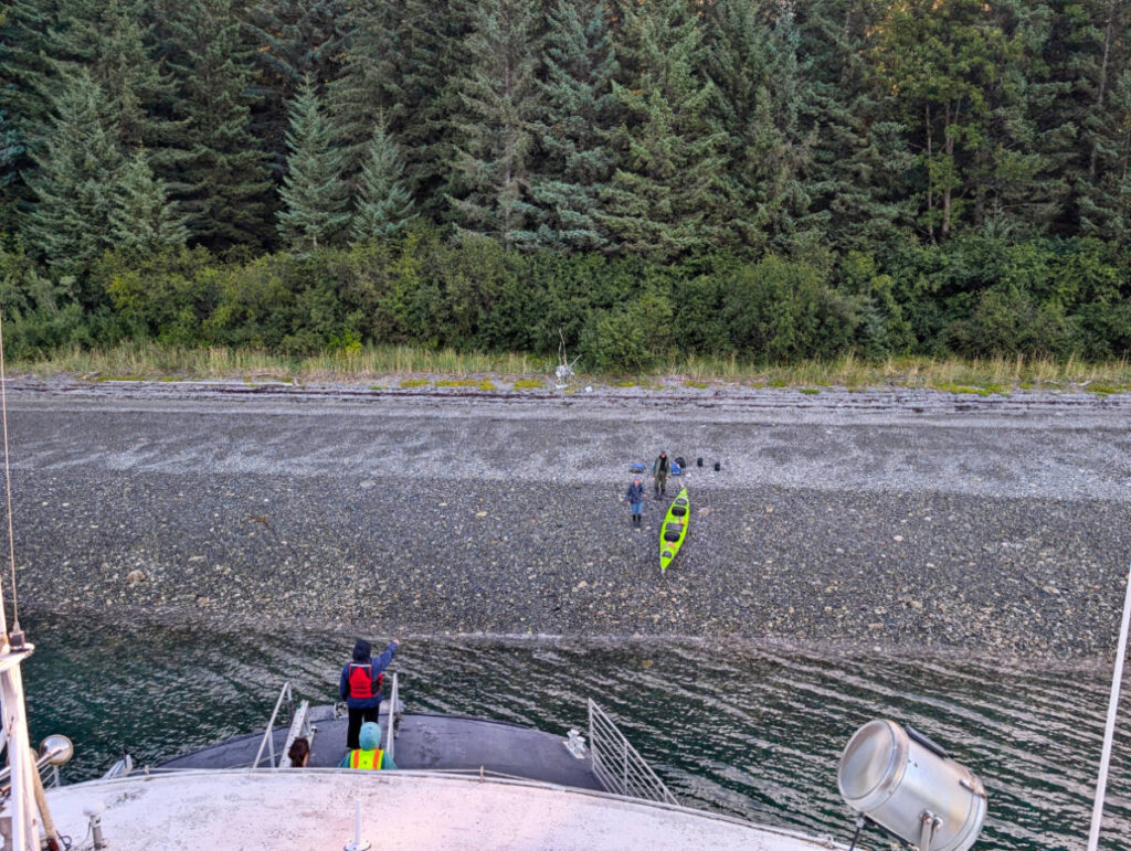 Picking Up Kayakers on Boat Tour in Glacier Bay National Park Alaska