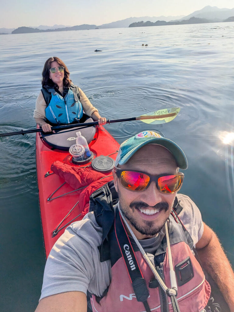 Rob Taylor and Guide in Sea Kayaks with Kayaking Kodiak Alaska