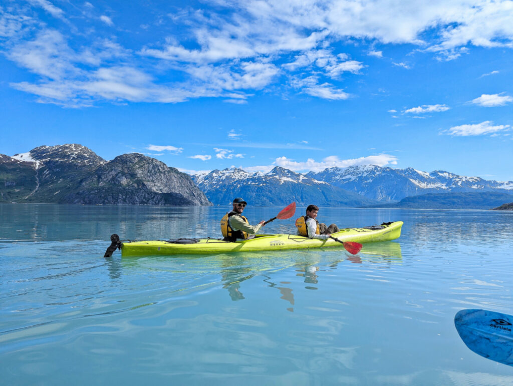 Taylor Family Kayaking at Lamplugh Glacier with UnCruise Wilderness Legacy Glacier Bay National Park Alaska